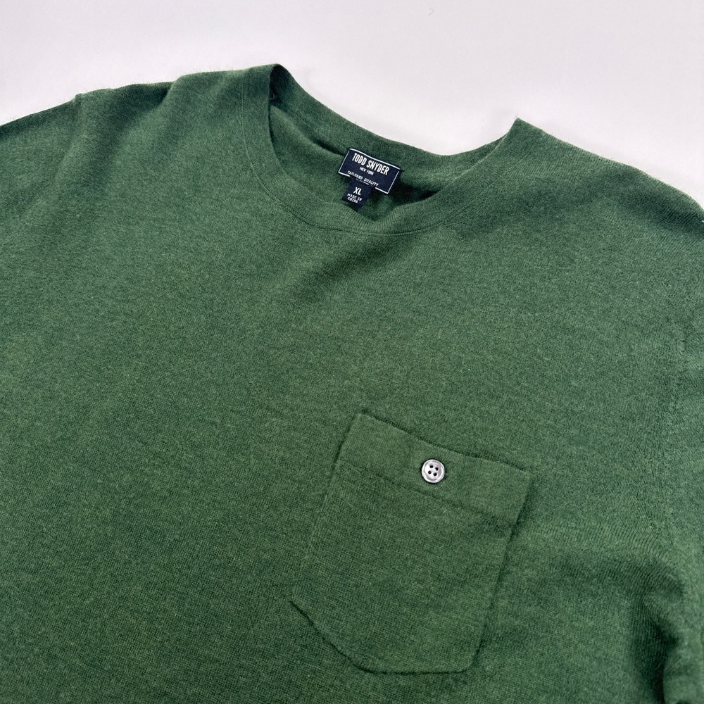 Todd Snyder Cashmere Sweater Mens XL Green Crewneck Pocket Knit Pullover Soft